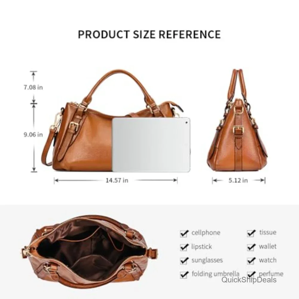Genuine Leather Satchel Hobo Bag with Removable Strap